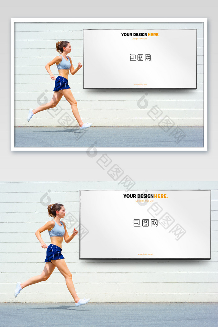 街道跑步女人墙面灯箱广告海报样机