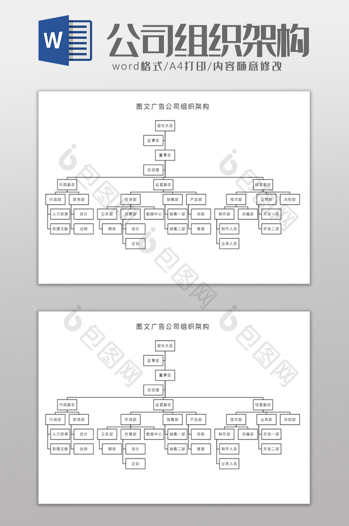 图文广告公司组织架构Word模板