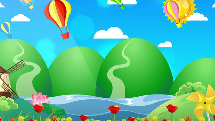 卡通清新河流气球背景