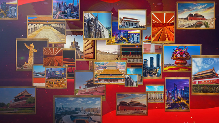 新中国华诞70年历史照片汇聚标志AE模板