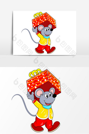 手绘抬礼物的老鼠形象元素图片