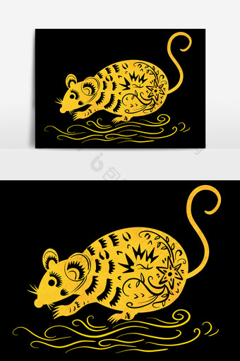 金色剪纸鼠年形象元素图片