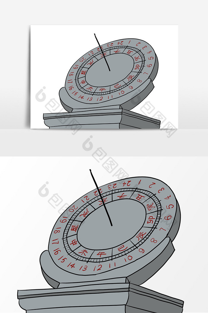 手绘日晷卡通元素图片图片