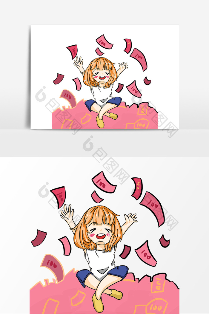 撒钱的小女孩形象png下载-包图网