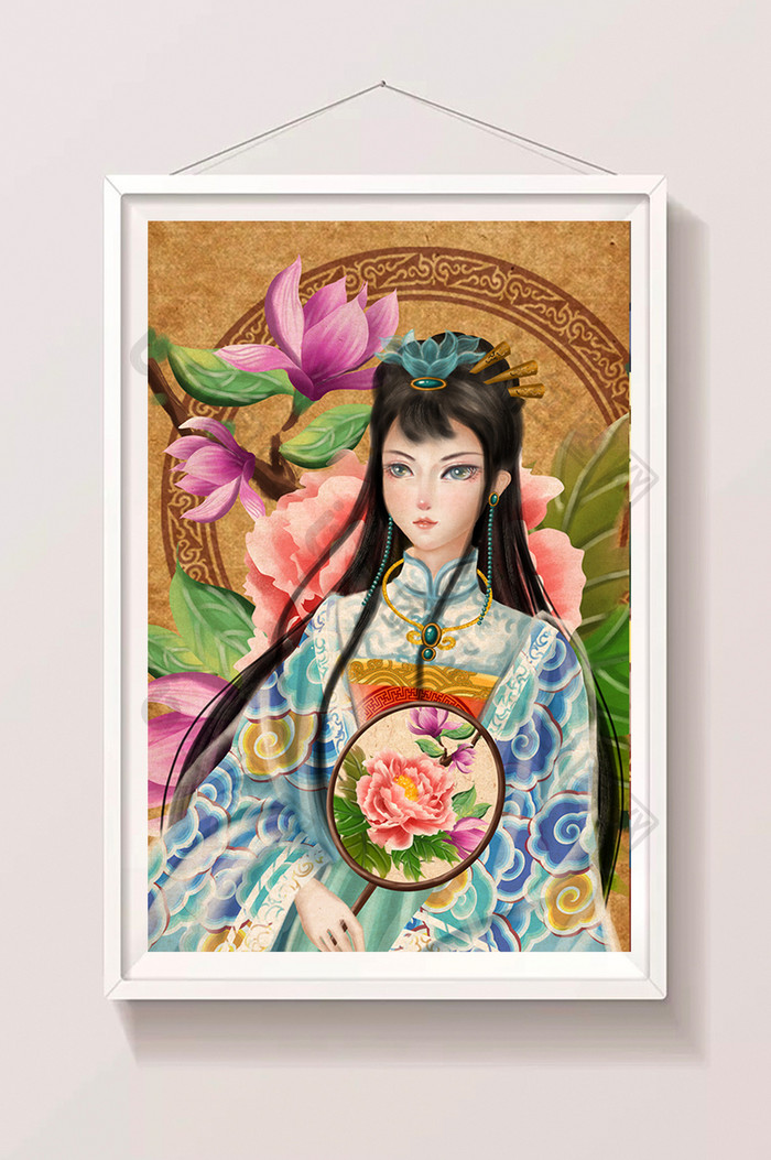 中国风古风牡丹汉服团扇复古水墨国画花朵
