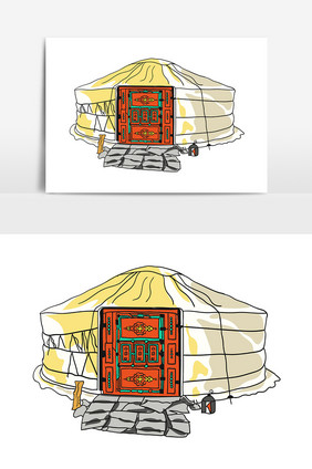 淡彩颜色蒙古族的蒙古包元素矢量AI