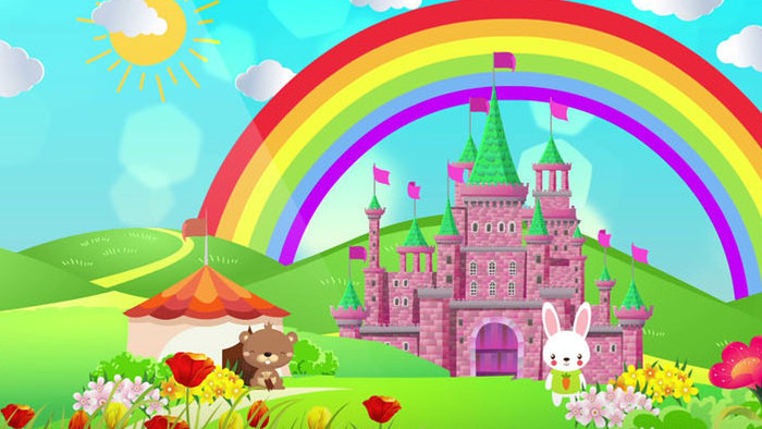 卡通彩虹唯美城堡背景
