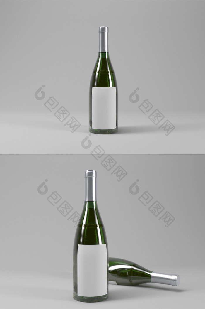 C4D模型玻璃酒瓶包装样机