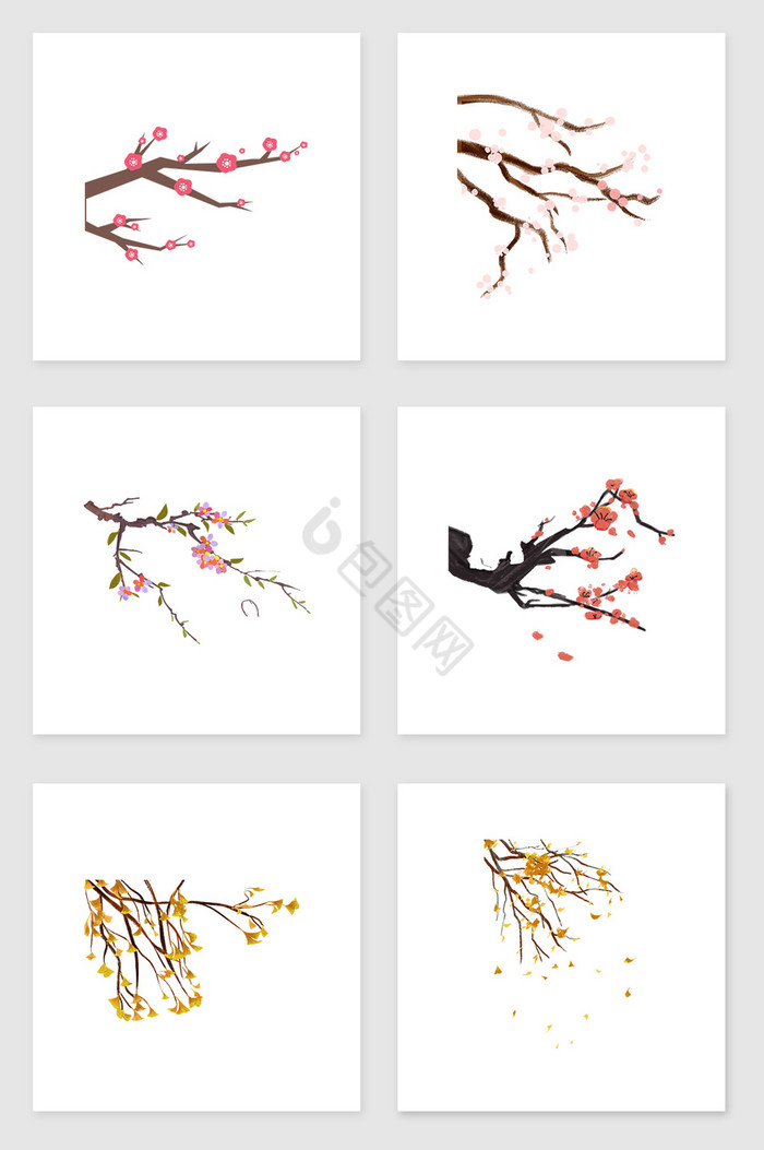 开满鲜花的树枝套图插画图片