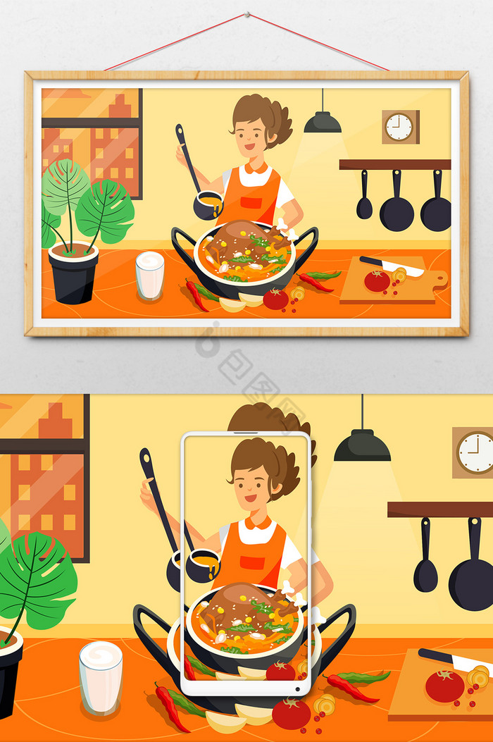 炖鸡厨艺食物厨师家居横幅公众号插画图片