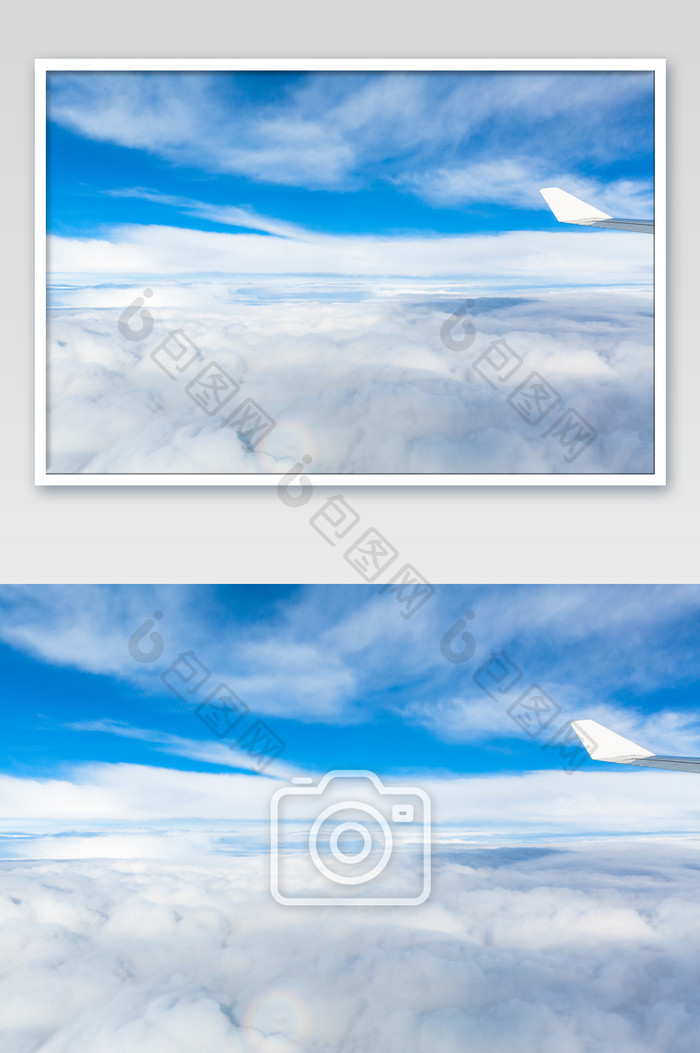 蓝天白云飞机窗外云层图