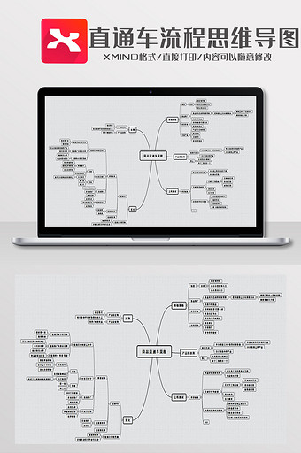 简约风直通车流程思维导图XMind模板图片