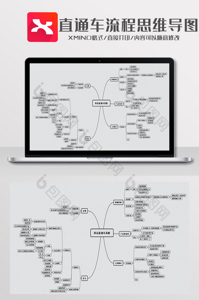 简约风直通车流程思维导图XMind模板