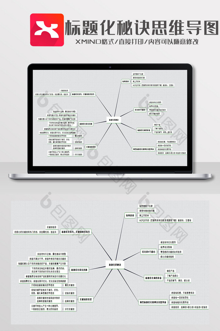 简约风标题化的秘诀思维导图XMind模板