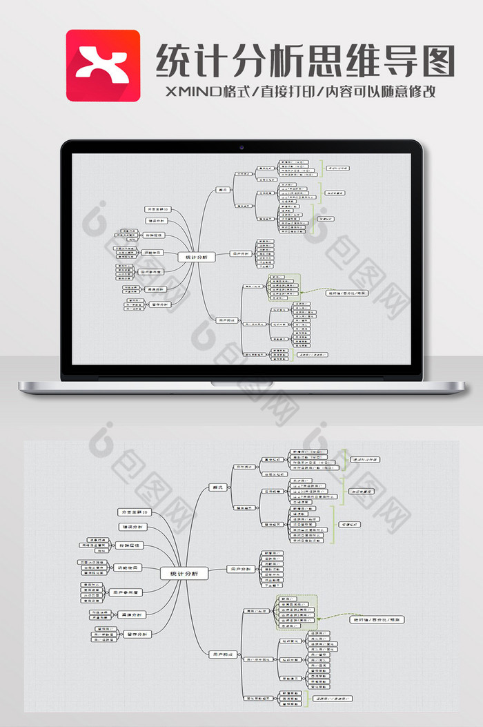 简约风统计分析思维导图XMind模板图片图片