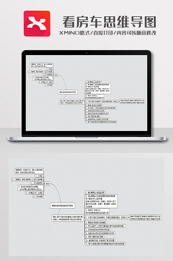简约看房车流程细节思维导图XMind模板图片