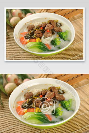 牛肉雪菜米线摄影图片