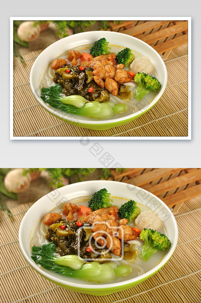 雪菜鸡丁米线摄影图片
