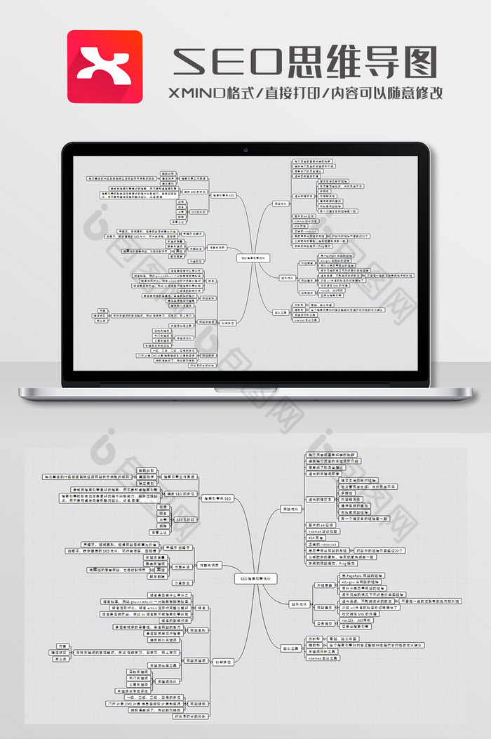 简约风SEO优化思维导图XMind模板图片图片