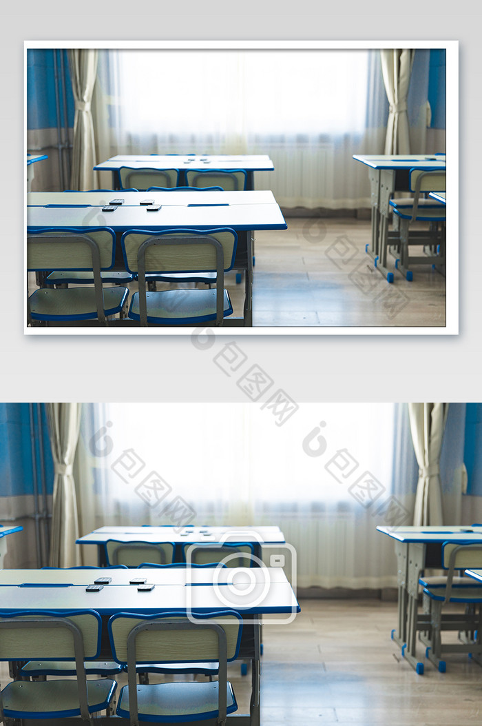 学校教室一角课桌椅摄影图片图片