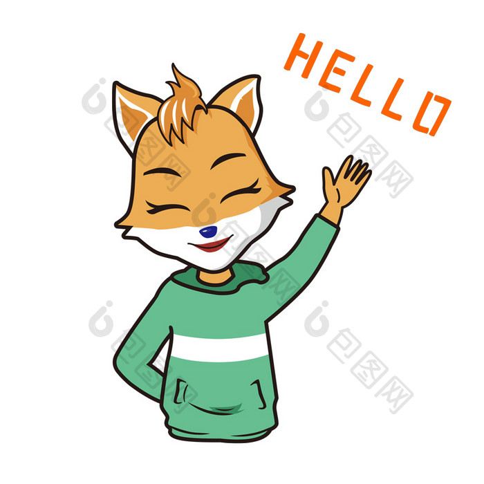 卡通可爱小狐狸表情（Hello）GIF