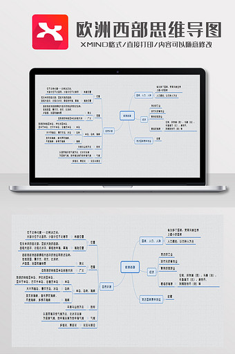 简约风欧洲西部思维导图XMind模板图片