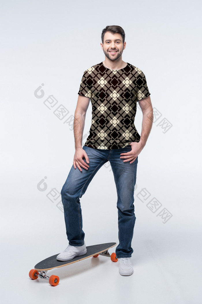 踩滑板外国男人上衣T恤衬衫印花服装样机