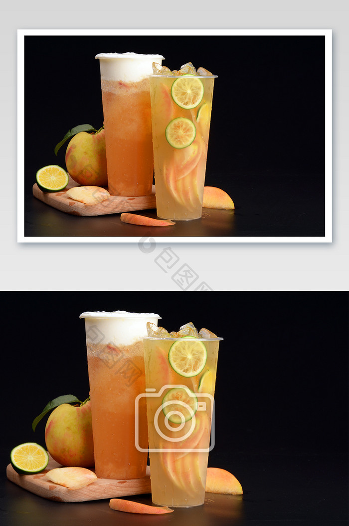 冰爽好美味的水蜜桃奶盖茶 水果茶摄影图