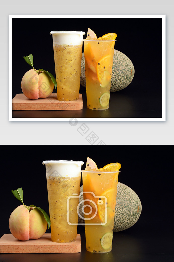 冰爽综合水果水果茶奶盖茶摄影图