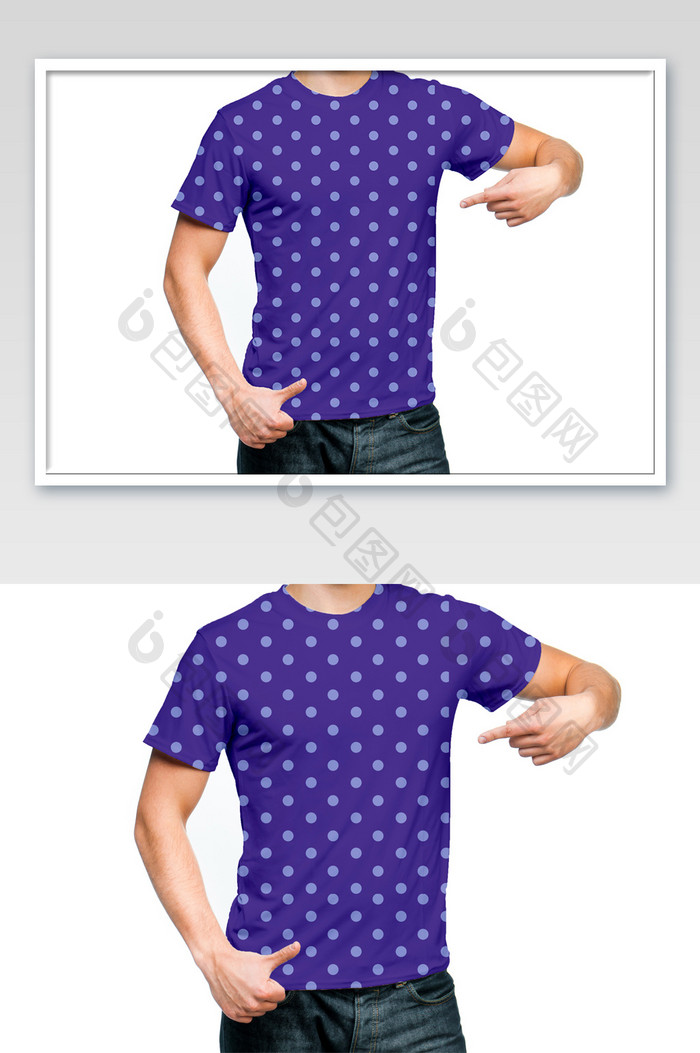 男人手指胸前标志展示T恤衬衫印花服装样机