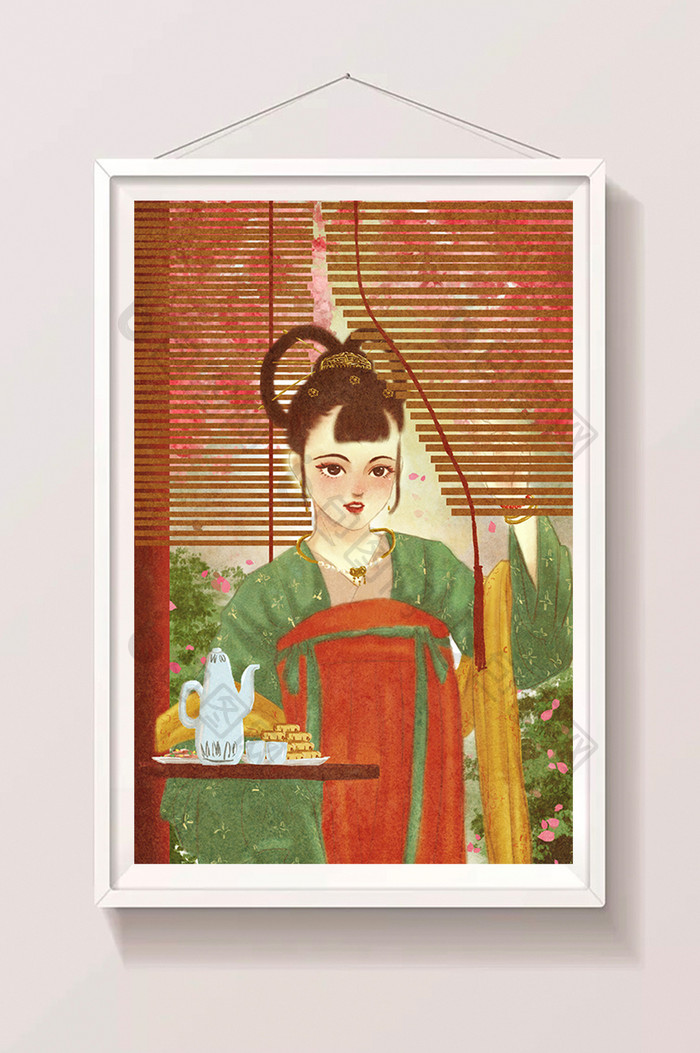 红色水彩水墨中国风古风人物插画