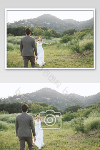 复古户外情侣婚纱写真奔跑拥抱
