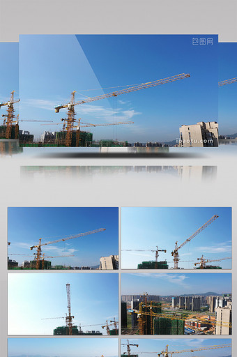 4K航拍地产建设塔吊施工图片