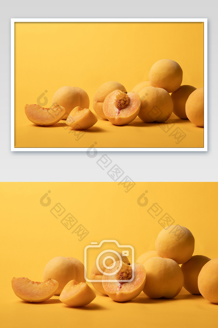 新鲜鲜甜黄桃果肉特写摄影图片