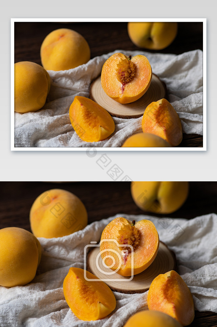 新鲜黄桃水果果肉特写创意摄影图