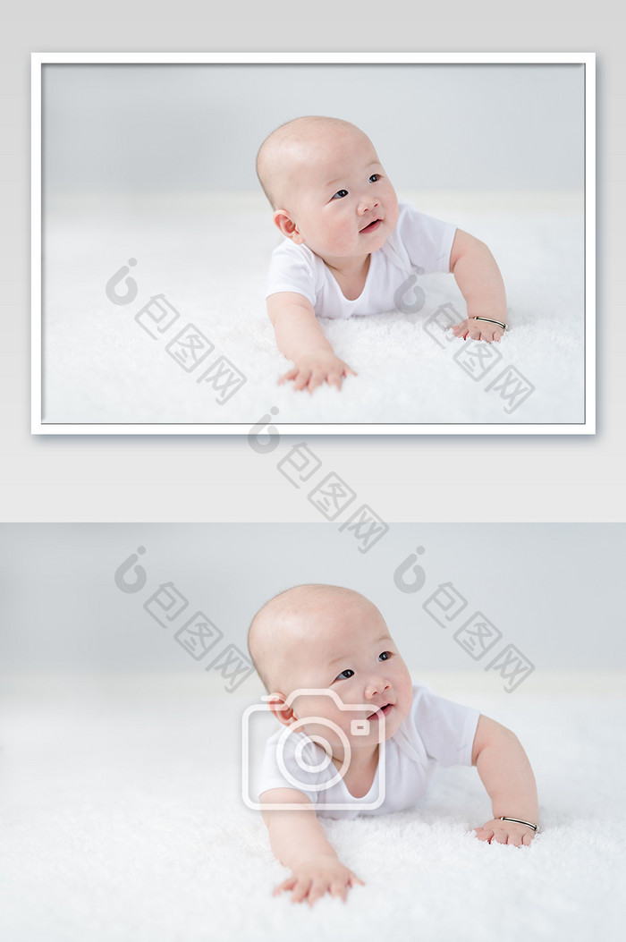 儿童母婴婴儿趴在垫子上玩摄影图片