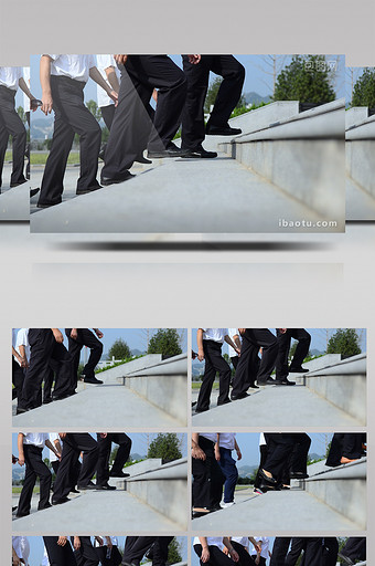 高清实拍人群迈步上台阶图片下载