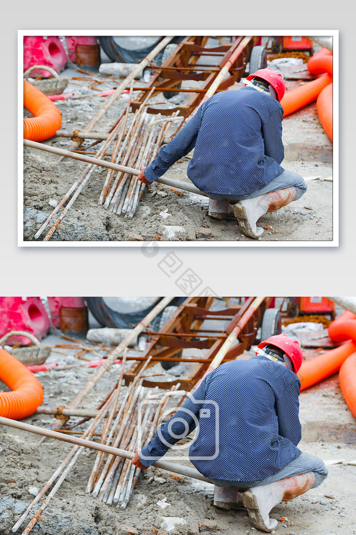 红色橙色建筑工人城市建设者劳动节摄影素材