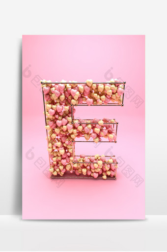 C4D浪漫爱心粉色唯美E字背景图片