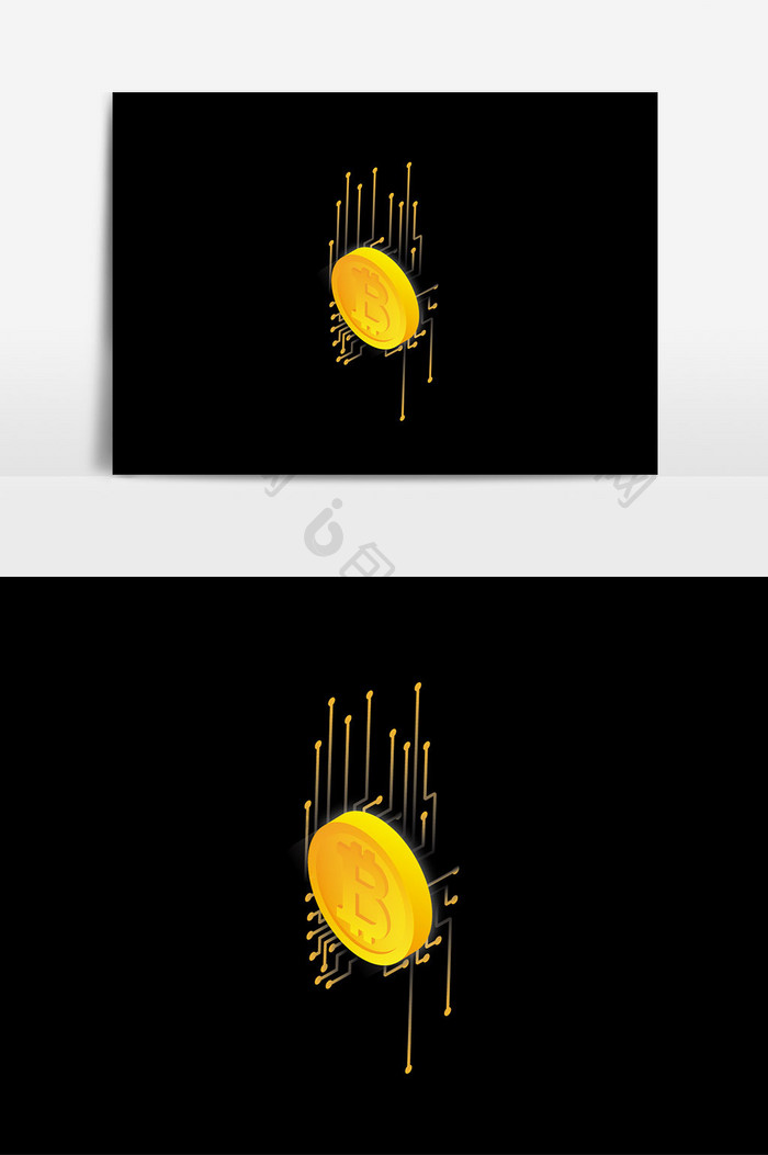 2.5D风格黄金发光比特币运算中矢量元素