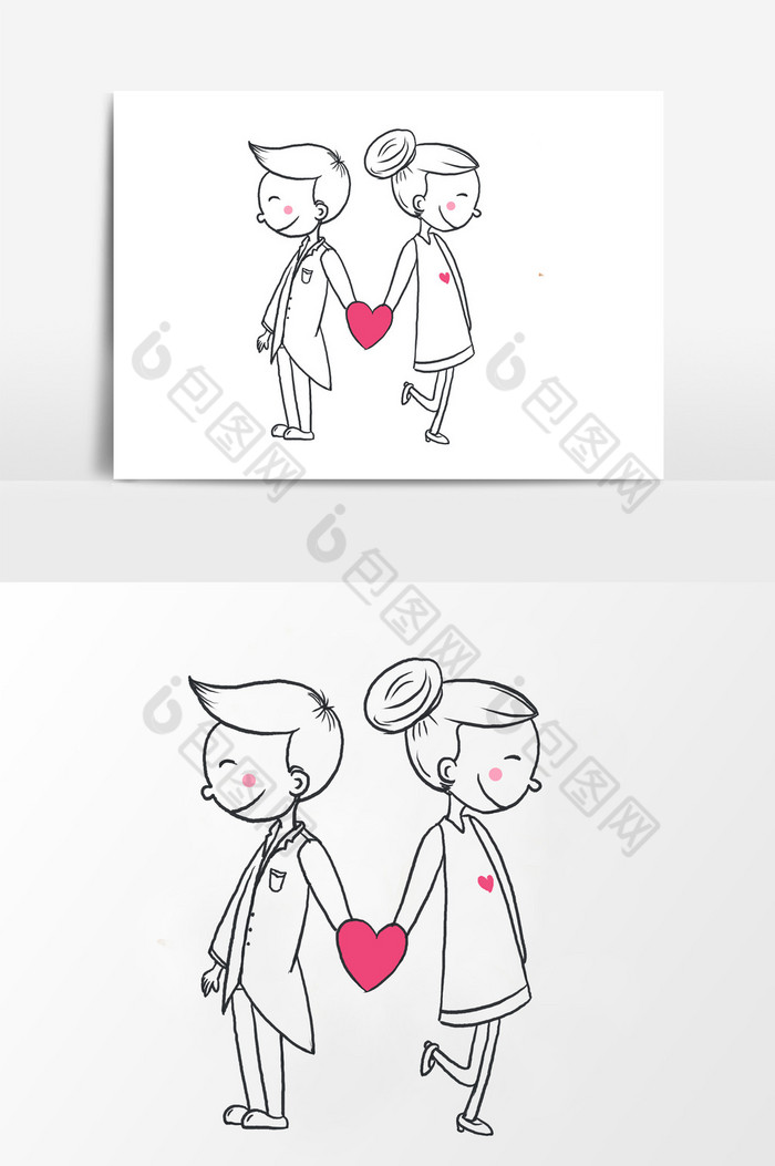 简笔画背对背的情侣图片