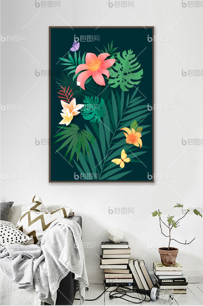 北欧清新植物客厅书房一联装饰画-北欧清新植物客厅书房一联装饰画效果图-【包图网】