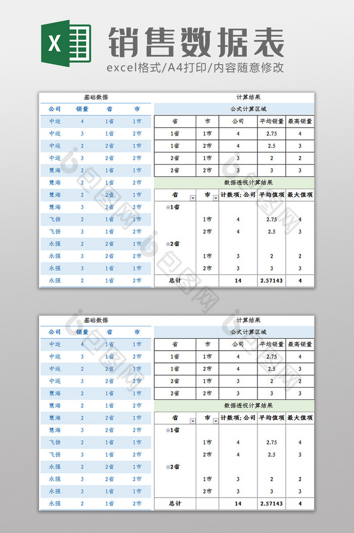 簡約銷售數據透視表excel模板