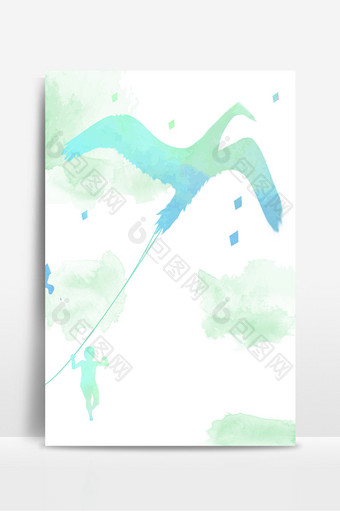 蓝色水彩动物风筝背景图片
