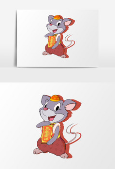 手绘鼠年形象中国风卡通传统红色老鼠吉祥风