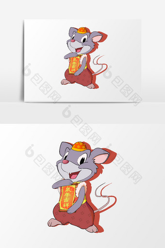 手绘鼠年形象中国风卡通传统红色老鼠吉祥风图片