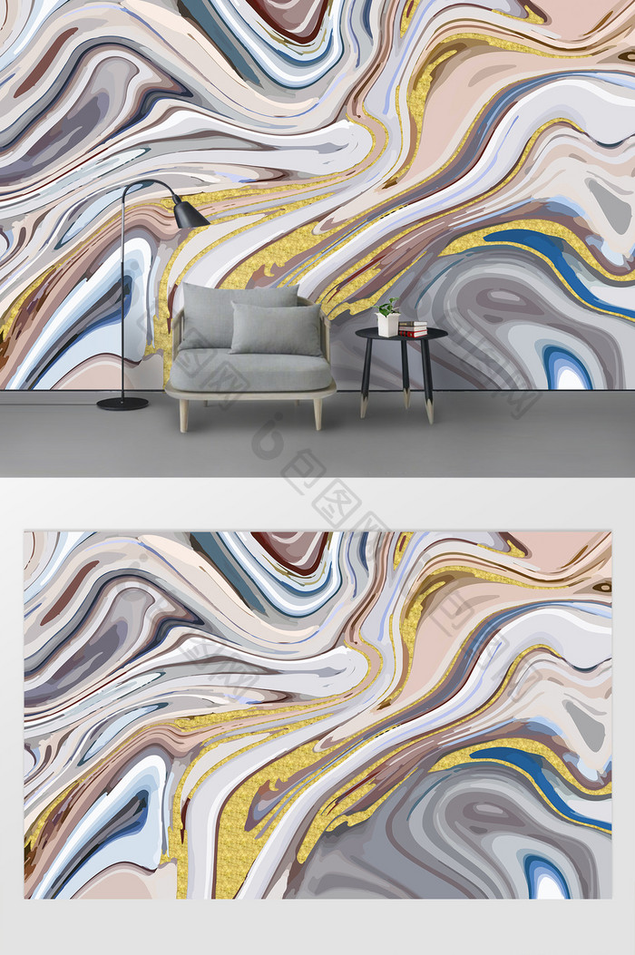 现代简约抽象流体油彩油绘沙发背景墙