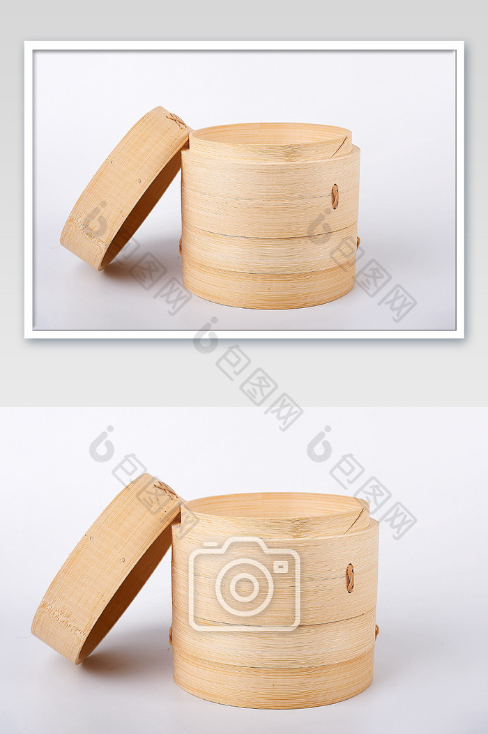 黄色蒸笼笼子竹子手工品厨房用具白底摄影图