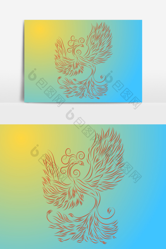 艺术纹身凤凰线描凤凰png下载-包图网