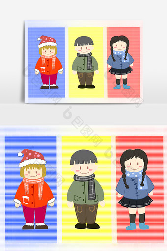 冬天儿童保暖卡通创意元素图片